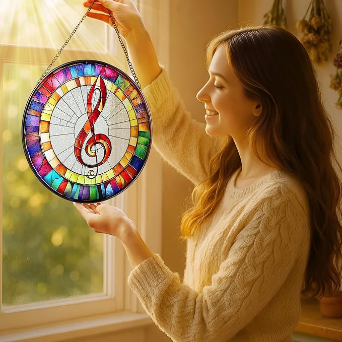 8'' Musical Suncatcher Ornament, Stained Glass Window Hanging, Suncatchers for Windows Hanging Ornaments | Music Teacher Gift, Music Lover Gift, Piano Teacher Gifts, Musician Gifts