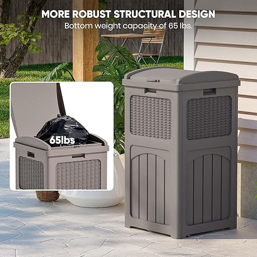 Patiowell 36 Gallon Outdoor Trash Can, Resin Outdoor Garbage Can with Lid for Patio, Backyard, Deck, Light Brown