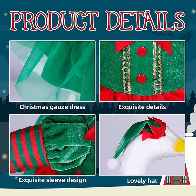 Christmas Porch Goose Outfit Dresses Clothes for 23" High Cement or Plastic Porch Goose Costume for Yard Lawn Outdoor Garden Patio Statue Xmas Santa Holiday Decor