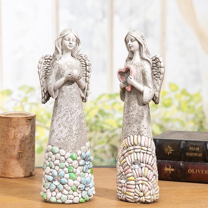 DUSVALLY Angel Statue for Home Decoration, Praying Commemorating Angel Statue Memorial Decor, 2 Pack of Healing Angel Gifts,10" H