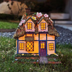 Prospect Thatched Cottage, Solar Statue Lights Mushroom Fairy House, Garden House Statues, Outdoor Memorial Ornaments Waterproof Decoration for Outside Patio Yard Lawn Decor