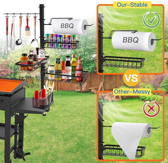 Griddle Caddy Organizer for Blackstone Griddle Accessories, BBQ Grill Picnic Utensil Condiment Caddy with Paper Towel Holder, Outdoor Kitchen Accessories for Camper, Gifts for Men, Dad