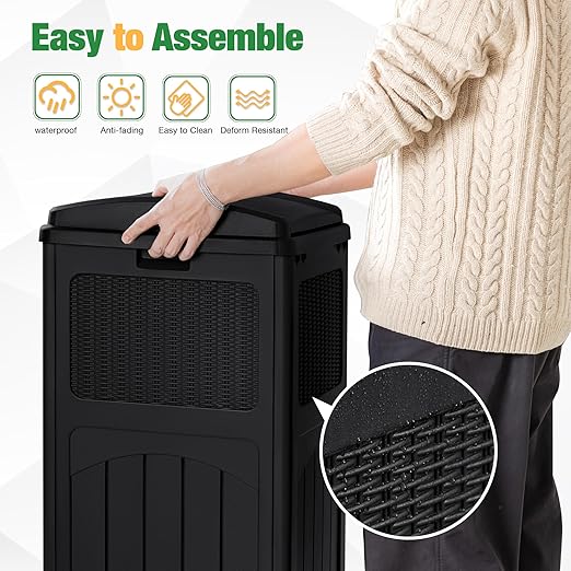 Flamaker 30 Gallon Trash Can, Resin Outdoor Garbage Can with Lid, Waterproof Hideaway Patio Waste Bins for Outside Use (Black)