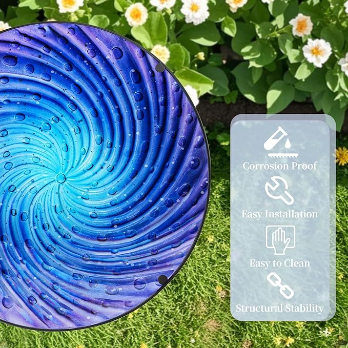 MUMTOP Outdoor End Tables for Patio, Deep Sea Round Side Table, Glass Accent Table for Outside, Garden, Balcony, Porch, Indoor Home Decor