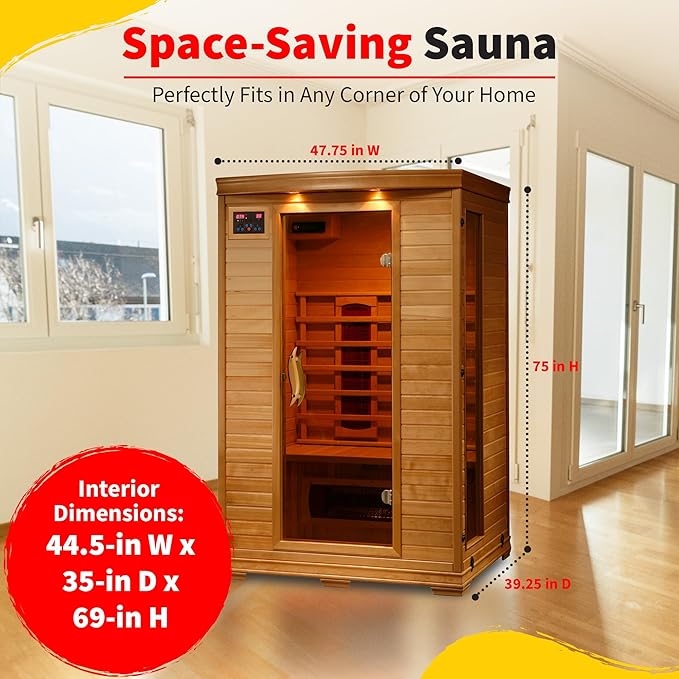 HEATWAVE Coronado 2 Person Hemlock Infrared Sauna for Home & Indoor Relaxation – With 5 Ceramic Heaters, Chromotherapy Lighting, Tempered Glass Door, Sound System, Ergonomic Backrests