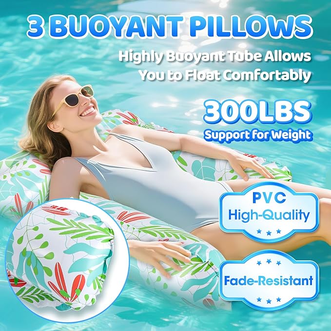 Inflatable Pool Floats for Adults, 2-Pack Multi-Purpose Pool Hammock Floating Chairs, Heavy Duty PVC Material, Water Floats for Swimming Pool, Beach, Summer Pool Toys Party Gifts
