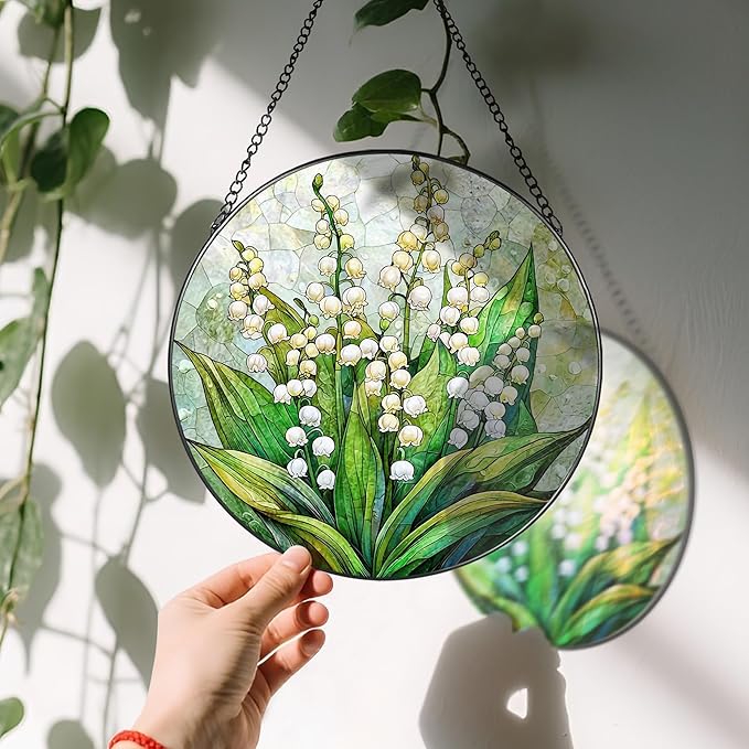 8'' Lily of the Valley Sun Catcher Ornament, Stained Glass Window Hanging, Suncatchers for Windows Hanging Ornaments, Window Decor | Flower Lover Gift, Mother's Day, Christmas, Birthday Gifts
