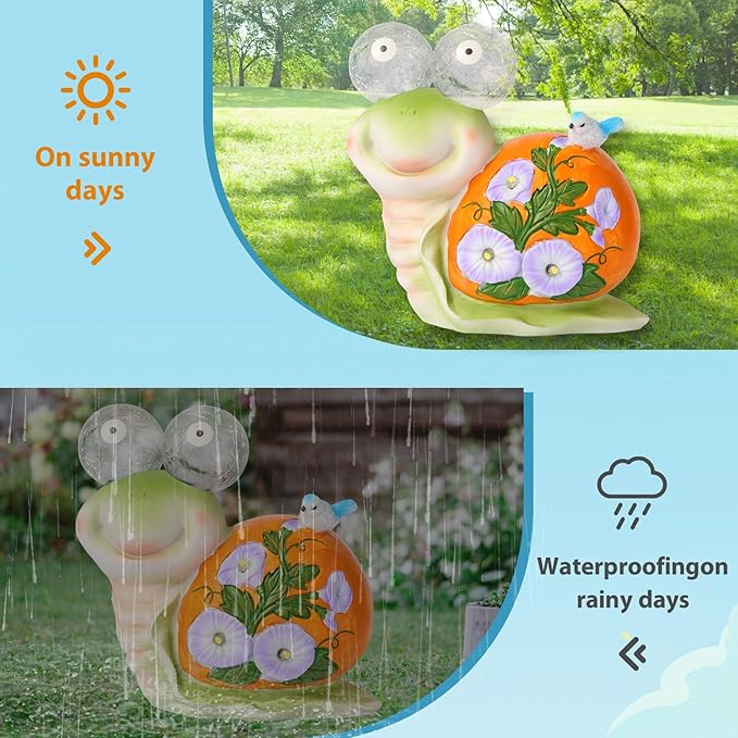 ASTRAEUS Solar Snail Statue Garden Light Figurine Outdoor Decor with 5 LED Lights Lawn Decor Statue Unique Christmas Birthdays Housewarming Gift for Patio, Balcony, Yard