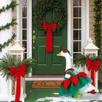 Christmas Porch Goose Outfit Dresses Clothes for 23" High Cement or Plastic Porch Goose Costume for Yard Lawn Outdoor Garden Patio Statue Xmas Santa Holiday Decor