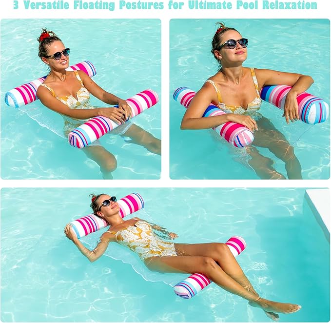FindUWill 2 Pack Fabric Water Swimming Pool Floats Hammock, XL, Inflatable Multi-Purpose Water Hammocks Floaties (Saddle, Lounge Chair, Hammock, Drifter), Pool Float Lounger for Adults Vacation