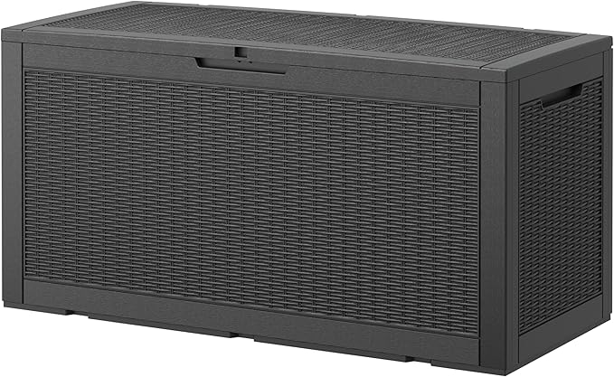 100 Gallon Deck Box Large Outdoor Storage Boxfor Patio Furniture,Outdoor Cushions, Garden Tools, Sports Equipment and Pool Supplies, Waterproof, Resin, Lockable