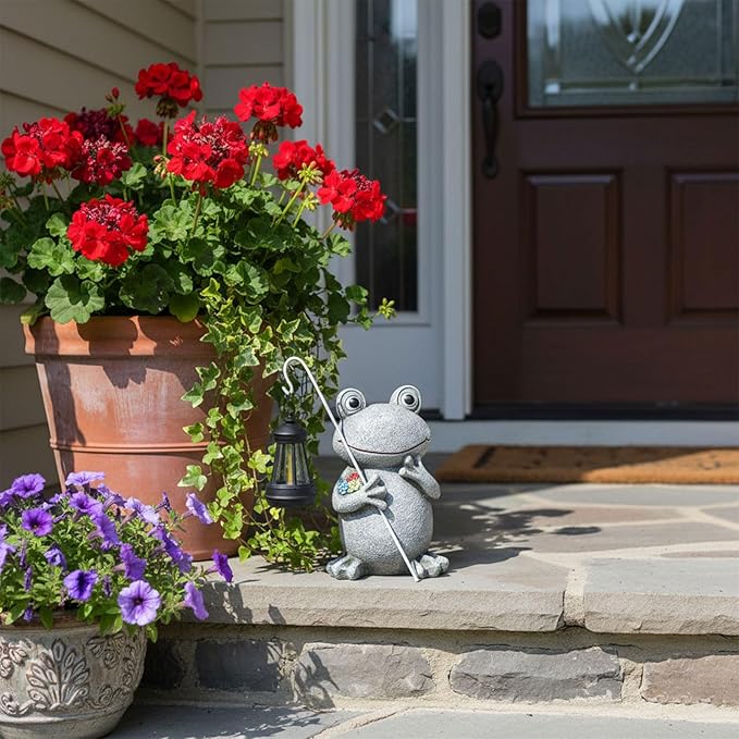 Frog Solar Garden Statues, Resin Frog Figurine Decorations, Outdoor Frog Decor Art for Lawn,Yard, Unique Housewarming Gift for Garden Home