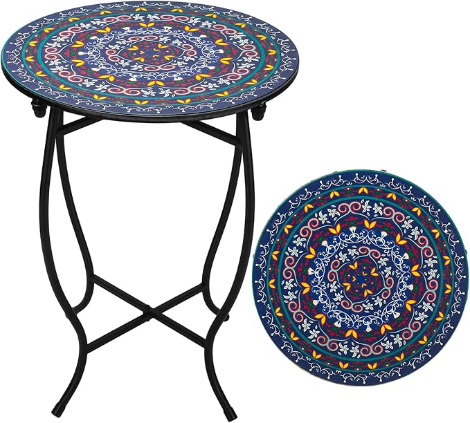 Outdoor Metal Side Tables, 14" Round Patio Side Table, Weather Resistant Metal End Table Side Table for Patio Yard Porch Balcony Garden Bedside, Plant Stand for Indoor, Easy Assemble