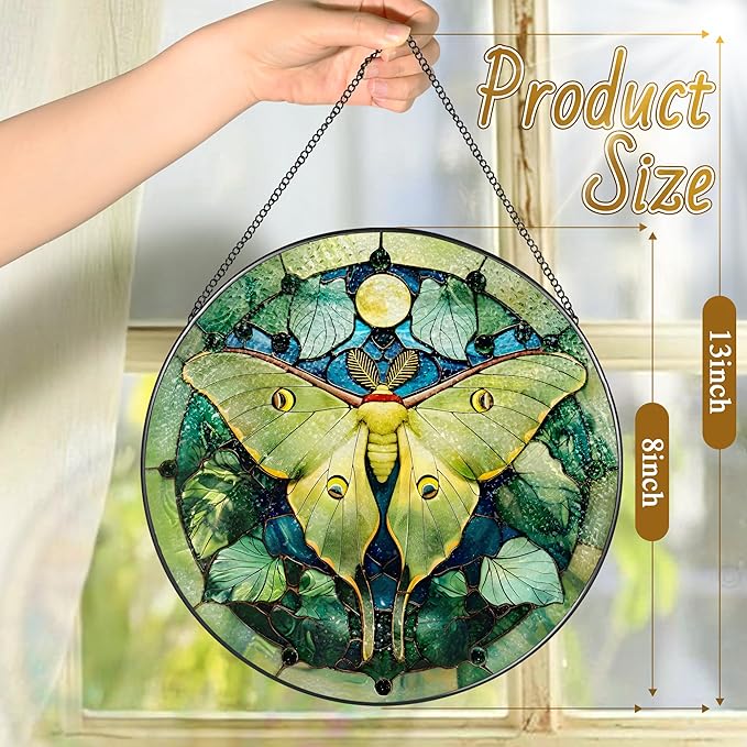 Luna Moth Sun Catcher, 8 Inch Stained Glass Suncatcher, Stained Glass Window Hanging, Luna Moth Indoor Decor, Idea Gift, Gift Exchange