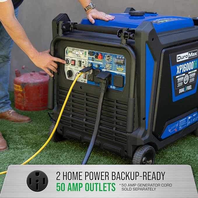 DuroMax XP16000iH 16,000-Watt Dual Fuel Portable Digital Inverter Generator - Gas & Propane, Remote Electric Start, Whole Home Power Backup, Transfer Switch Ready, RV & Emergency Ready