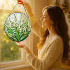 8'' Lily of the Valley Sun Catcher Ornament, Stained Glass Window Hanging, Suncatchers for Windows Hanging Ornaments, Window Decor | Flower Lover Gift, Mother's Day, Christmas, Birthday Gifts