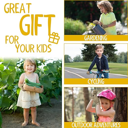 HANDLANDY Kids Genuine Leather Work Gloves for ages 3-11, Children Gardening Gloves for Boys, Girls (Small (for age2-4), 2 pairs)