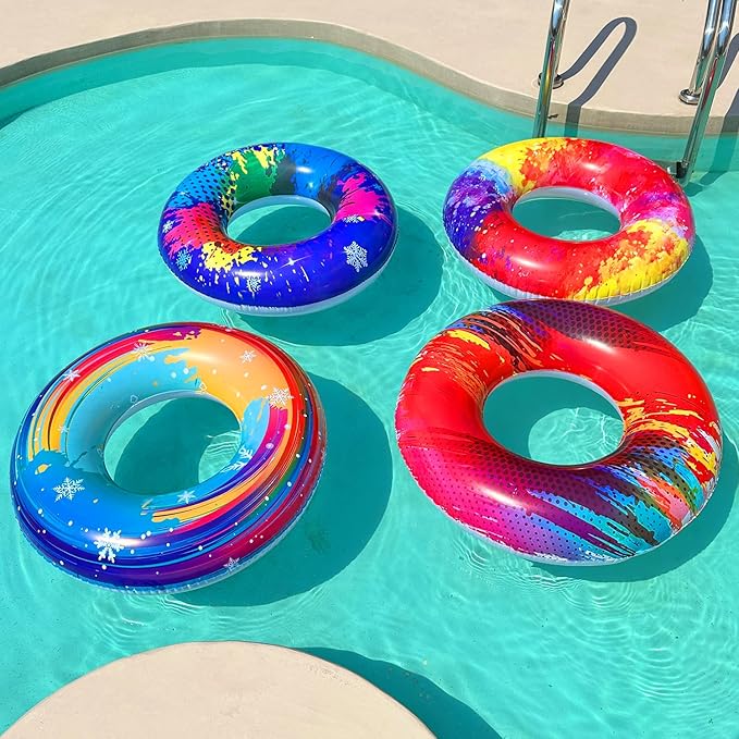 Parentswell 6PCS Big Pool Floats Tubes: Inflatable Pool Floats Swimming Rings with Beach Balls - Brightly Colored Pool Floaties Party Toys, Pool Toys for Kids Adults