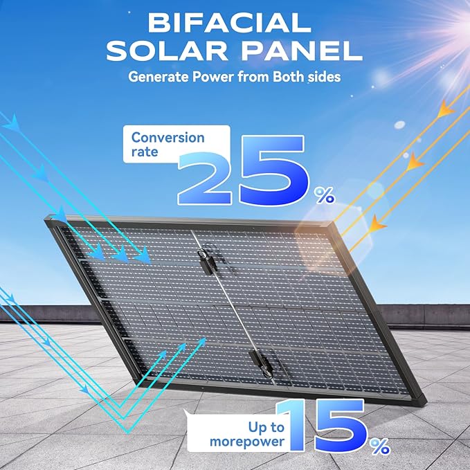 Bifacial 200 Watt Solar Panel 9BB Monocrystalline Cell High-Efficiency Module PV Power Charger Solar Panels for Homes Camping RV Battery Boat Caravan and Other Off-Grid Applications