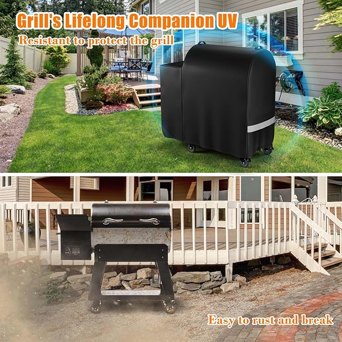 Hisencn Grill Cover for Recteq RT-590, Recteq Deck Boss 590 Wood Pellet Smoker Grill, Heavy Duty Waterproof Grill Cover with Reflective Strips, Moisture Proof Vents and Drawstring, Outdoor BBQ