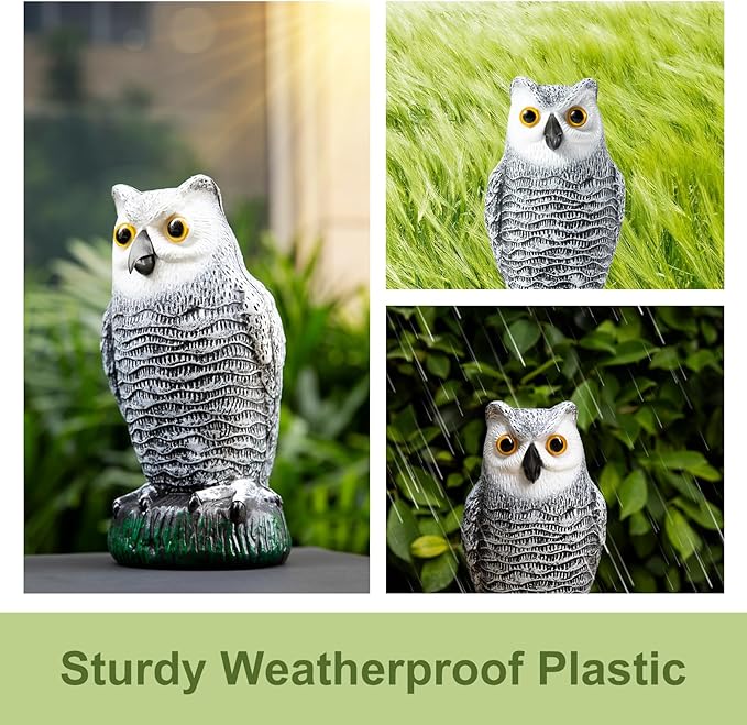 OFFO Bird Scare Devices Plastic Owl Scarecrow for Halloween Decorations Outdoor Garden, Yard, Pool Decoration, 8.3 in Height, Snow Owl