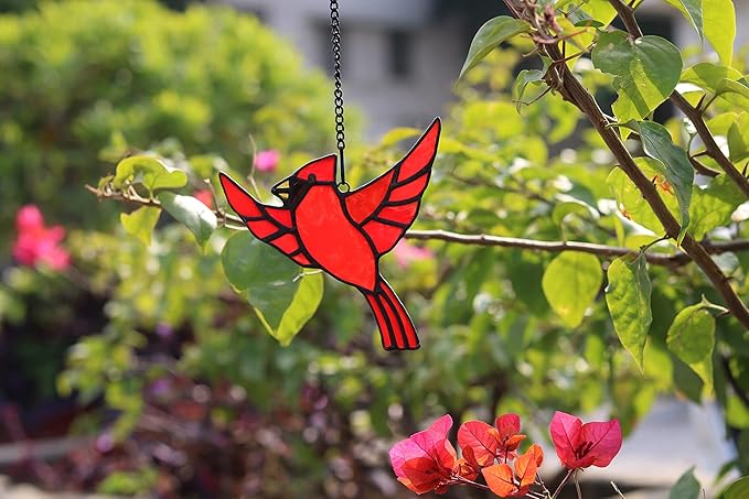 BOXCASA Red Cardinal Stained Glass Window Hanging,Cardinal Ornaments Stained Glass Suncatcher for Home,Cardinal Bird Memorial Gifts for Women,Cardinal Gifts for Mother Grandma Nana
