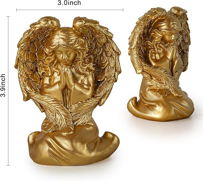 INLOMEM Praying Angel Figurine, Sculpted Hand-Painted Figurine Angel Wings Statue for Home Decor or Garden First Communion Gifts for Girls Religious Gifts for Women (Gold)