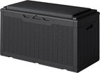 110 Gallon Deck Box Outdoor Indoor Waterproof Storage Box for Patio Furniture, Pool Accessories, Garden Tools, and Cushion Storage, Black