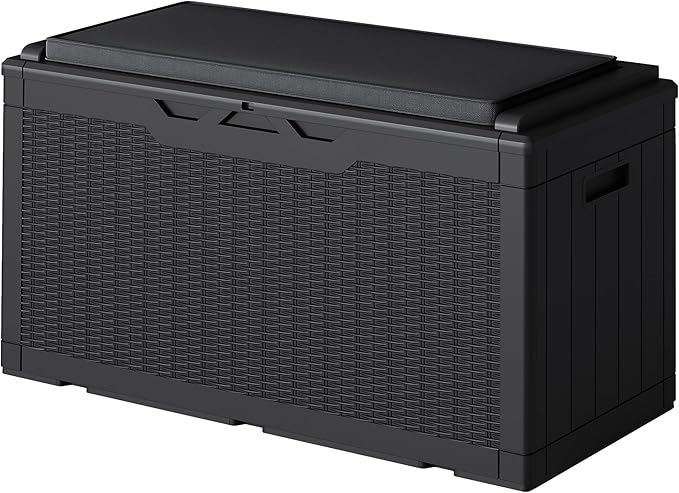 110 Gallon Deck Box Outdoor Indoor Waterproof Storage Box for Patio Furniture, Pool Accessories, Garden Tools, and Cushion Storage, Black