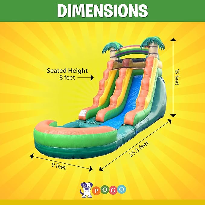 Inflatable Water Slides for Kids - Backyard Inflatable Water Slides with Splash Pool - Tropical Complete with Blower, and Stakes - 25.5' x 9' - 15' Tall