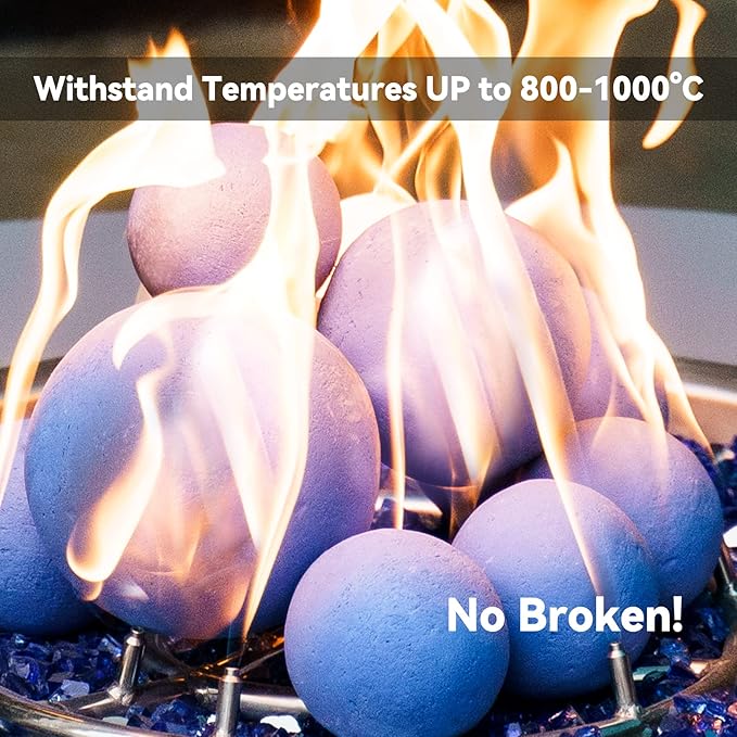 Skyflame Ceramic Fireplace Balls, Set of 15 Round Fire Stones Set for Indoor and Outdoor Fire Pits or Fireplaces Accessory, 3 Inch, Blue