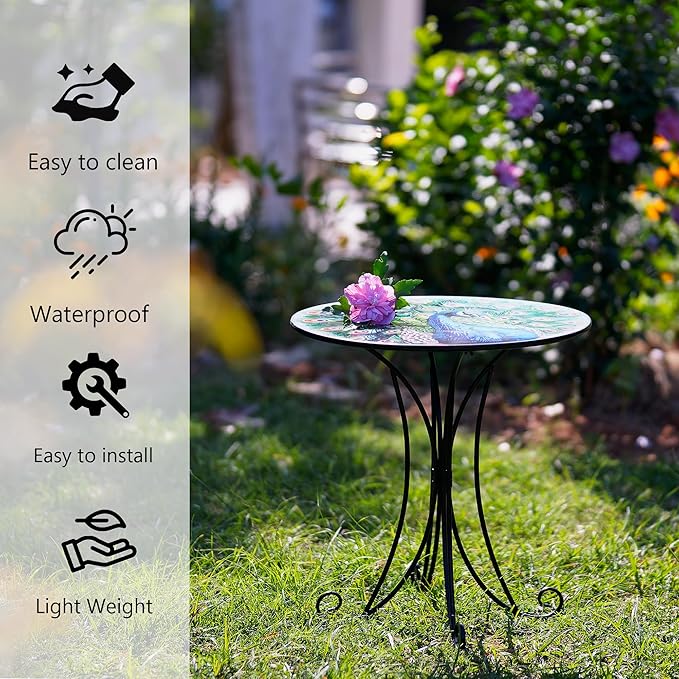 Outdoor Side Table,18 Inch Metal Accent Table, Peacock Round End Tables, Small Coffee Tables for Indoor & Outside Garden Patio Balcony Yard Bedroom