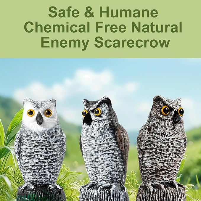 OFFO Bird Scare Devices Plastic Owl Scarecrow for Halloween Decorations Outdoor Garden, Yard, Pool Decoration, 8.3 in Height, Snow Owl