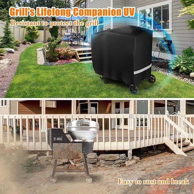 Hisencn Grill Cover for Recteq Bullseye RT-B380 RT-B380X Wood Pellet Grill Smoker, Heavy Duty Waterproof Grill Cover with Reflective Strips, Moisture Proof Vents and Adjustable Drawstring, Outdoor BBQ