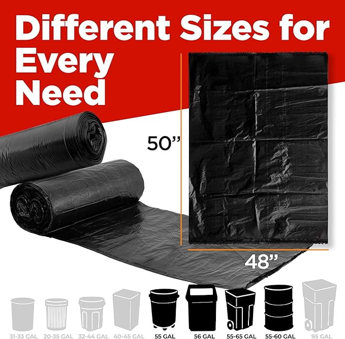 ToughBag 65 Gallon Trash Bags (120 Count) – 50x48" Large Black Garbage Can Liners – Made in USA