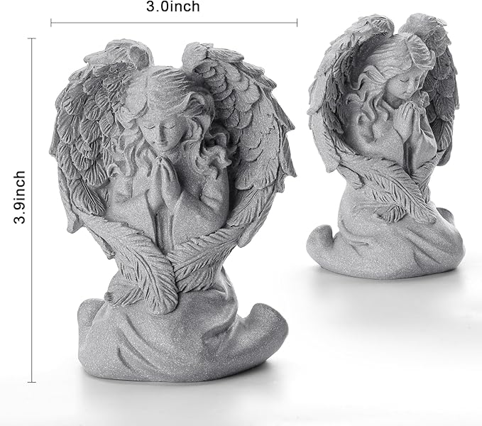 INLOMEM Praying Angel Figurine, Sculpted Hand-Painted Figurine, Angel Wings Statue for Home Decor or Garden, First Communion Gifts for Girls, Religious Gifts for Women (Gray)
