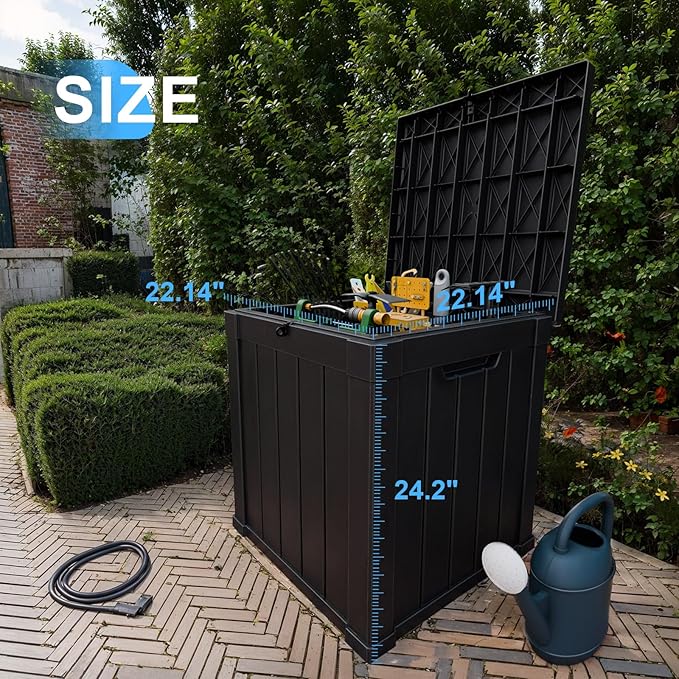 ROJIK Outdoor Storage Housing Deck Box - Waterproof Patio Furniture, Garden Tools, Cushions, Pool Accessories Storage Bench with Lockable Lid and Side Handles (Black, 50 Gal)