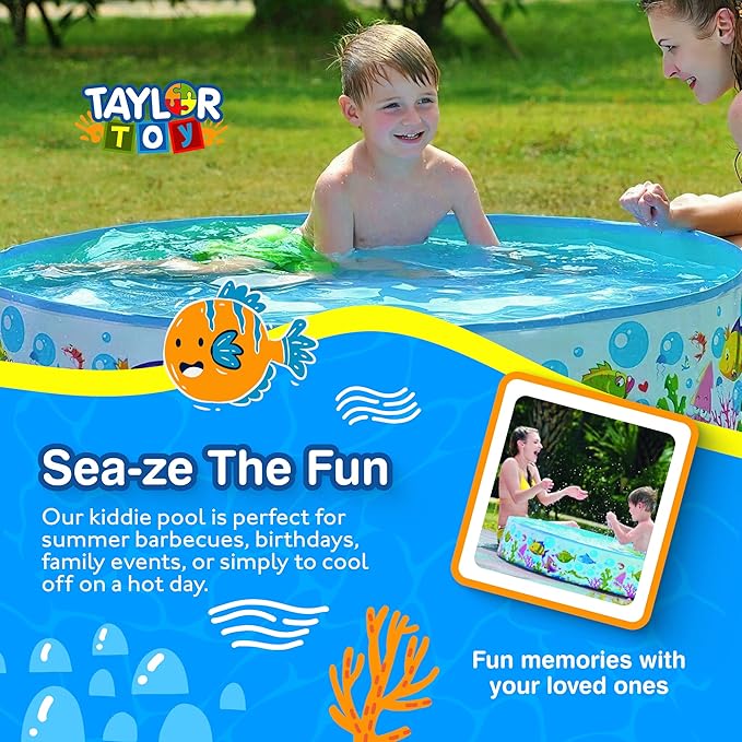 Taylor Toy Kiddie Pool, Splash Pool, Toddler Pool, Kids Pool, Easy Setup, Foldable, Ball Pit, Portable, Water Play, Non-Inflatable, 59 Gallon