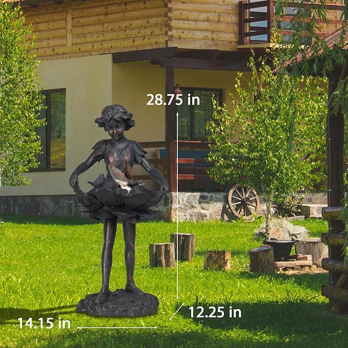 Outdoor Garden Statues - Bird Bath & Feeder Combo - Standing Angel Fairy Statues, 14.25*12.25*28.75 Inch