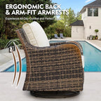 MEISSALIVVE 7 Pieces Patio Furniture Set with 43" Fire Pit Table, Wicker Patio Conversation Set with Swivel Rocking Chairs, Outdoor Patio Set for Lawn Backyard Porch (Brown)