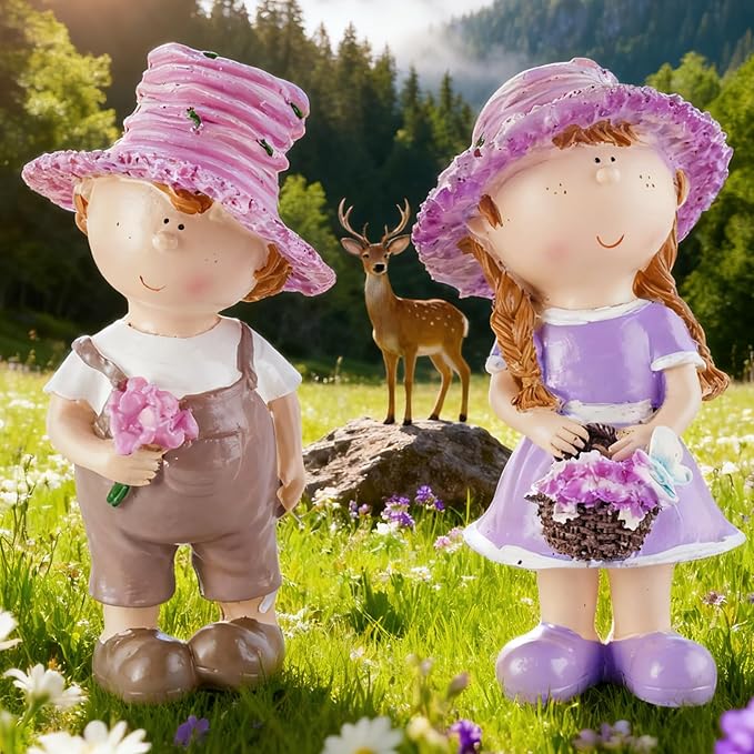 Outdoor Garden Couple Figurines - Boy and Girl Statues, Ideal for Patio, Lawn & Garden Decor, Valentine's Day Home Ornament, for Parents and Friends