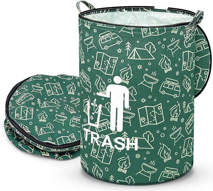 1 Pack Collapsible Trash Can Camping with Zippered Lid Foldable Storage Bin Portable Garbage Can for Outdoor Camping RV's Yard Waste (Trash Style)