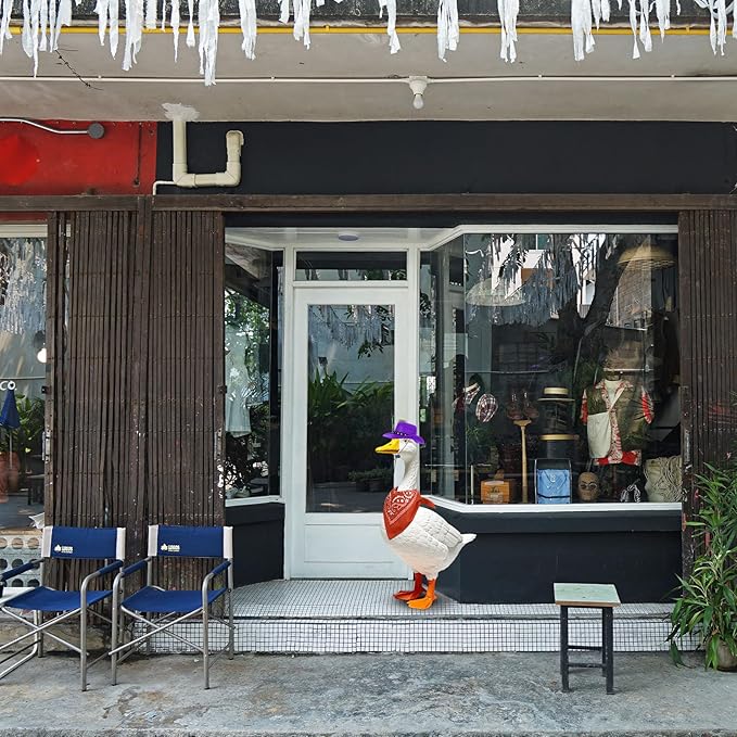 Porch Goose Outfits Halloween Western Cowboy Style, Lawn Cement Goose Clothes Outfits for Cement Goose Includes Adjustable Cowboy Hat and Scarf for 23/17″ Outdoor Statue(Purple)