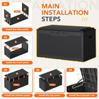 110 Gallon Deck Box Outdoor Indoor Waterproof Storage Box for Patio Furniture, Pool Accessories, Garden Tools, and Cushion Storage, Black