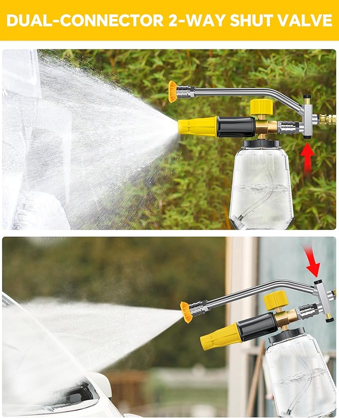 POHIR 5000 PSI Pressure Washer Gun with Cannon, Power Washer Sprayer with Dual Adjustable Foam Lance,1/4" Quick Connector with Nozzle Tips (Gun+Foam Cannon+Dual Connector+Nozzle)