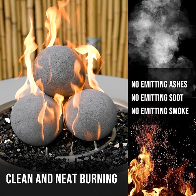 Skyflame 6-inch Ceramic Balls, 4 Pack Gray Round Fire Stones for Natural/Propane Indoor/Outdoor Fire Pits/Fireplaces/Fire Bowls Accessory