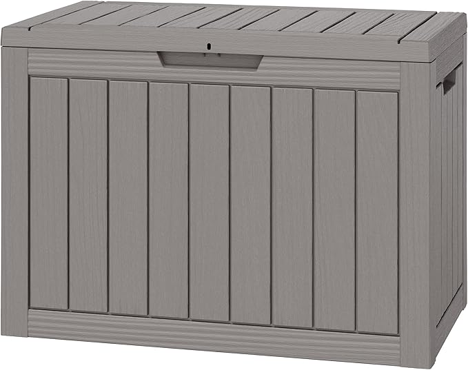 NUNU LAB Outdoor Storage Box, 45 Gallon Outside Deck Box Waterproof, Gray