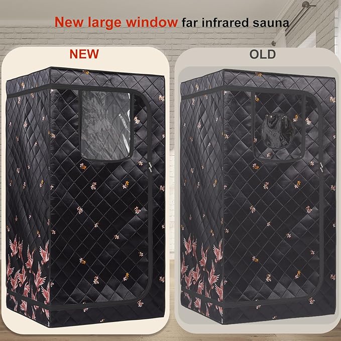 Smartmak Full Size Portable Home Sauna Kit, 1 Person Far Infrared Sauna, Full Body Sauna Tent for Relaxation, with Timer & Temperature Remote Control, Foot Heating Pad,Upgraded Folding Chair - Black