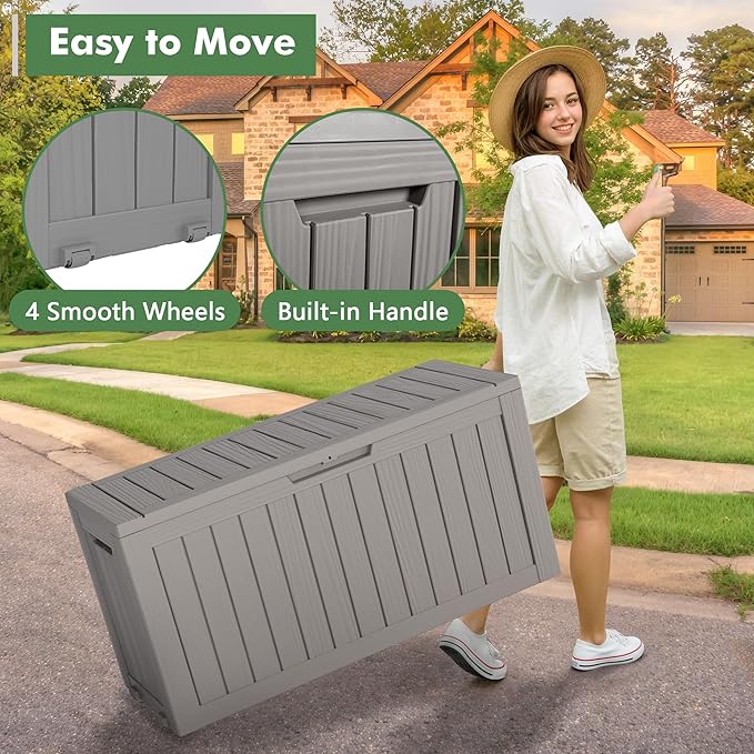 80 Gallon Deck Box Large Outdoor Storage Boxfor Patio Furniture,Outdoor Cushions, Garden Tools, Sports Equipment and Pool Supplies, Waterproof, Resin, Lockable