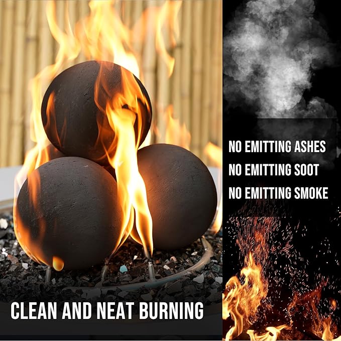 Skyflame 6 Inch Ceramic Fireplace Balls, Set of 4 Black Round Fire Stones Reusable Fire Pit Balls for Indoor and Outdoor Fire Pits or Fireplaces Accessory
